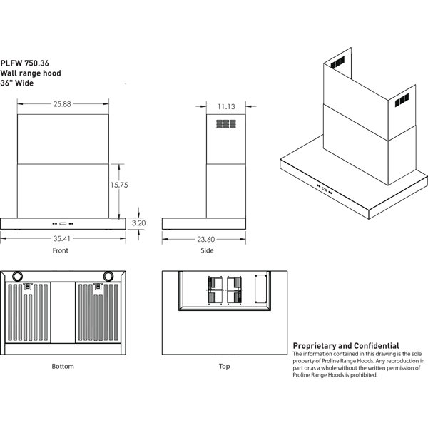 ProLine Range Hoods 36" 1100 CFM Ducted Convertible Wall Mount Range Hood & Reviews Wayfair